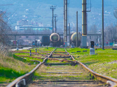 The rails of the railroad go far awayの写真素材