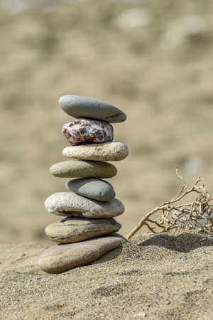 stone pyramid on the beachの写真素材