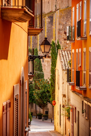 Cozy streets of Tossa De Mar, Catalonia, Spain. Picturesque little town near Barcelona. Famous tourist destination Costa Brava.の写真素材