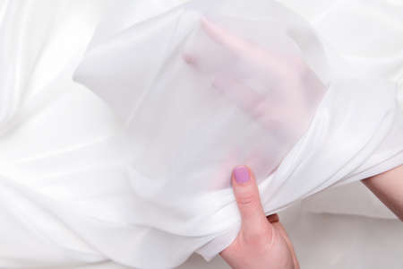 Silk fabric, matte organza, milk color.の写真素材