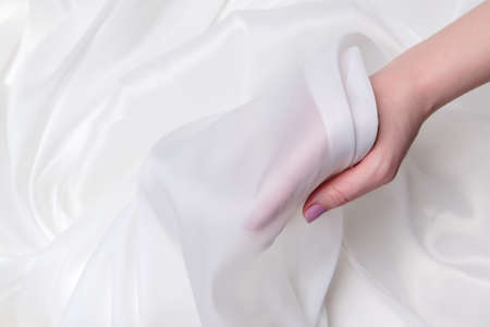 Silk fabric, matte organza, milk color.の写真素材