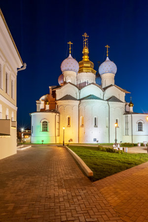 Kazan Kremlin illuminated at night. Annunciation Cathedral. Russia. Tatarstan.の写真素材