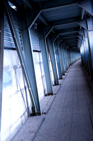 Tunnel of temporary scaffolding for pedestrians. metal structure.の写真素材