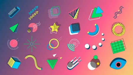 Trendy colorful collection in MEMPHIS stylesのイラスト素材