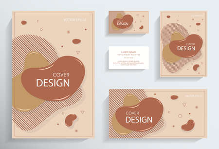 A set of liquid coatings. Beige liquid shapes with geometric shapes. Fashionable design. Ideal for advertising, invitations, presentations or holidays. Eps10 vectorのイラスト素材