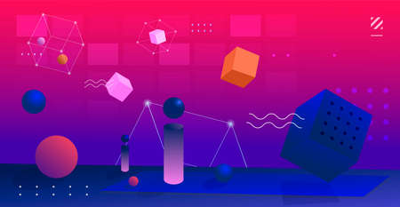 Colorful geometric 3D background. Abstract composition of 3D shapes. Vector.のイラスト素材
