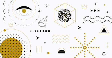 Background with memphis design elements. Form Geometric Line Shapes. Memphis design, retro elements...