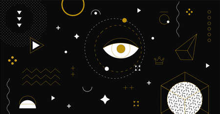 Background with memphis design elements. Form Geometric Line Shapes. Memphis design, retro elements for web, vintage, advertisement, commercial banner, poster, leaflet, billboard, sale.のイラスト素材