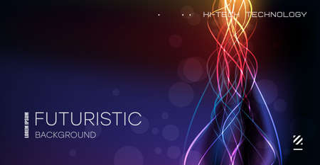 Neon glowing wavy lines. Light effect. Abstract festive background for parties, invitations, technology, futuristic, energy Vectorのイラスト素材