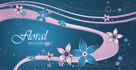 Floral gradient background with patterns and dynamic lines. Romantic botanical pattern from flowers. Color illustration vector graphic template for cards, posters, exercise books. Vector.のイラスト素材