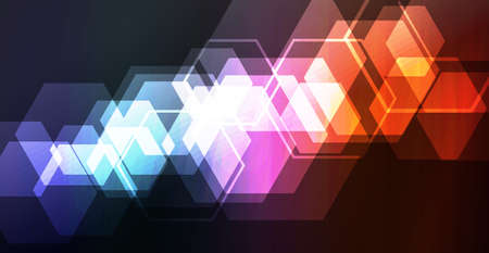 Abstract background with multicolored hexagons, vector illustration. The multifunctional design can be used as a cover. Bright multi-colored illustration for a nightclub. Party background. Vector.のイラスト素材