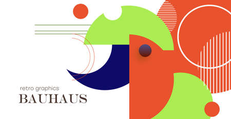Abstract geometric background. Bauhaus, minimalist retro poster graphics vector illustration. Abstract pattern trendy with square and round shapes.のイラスト素材