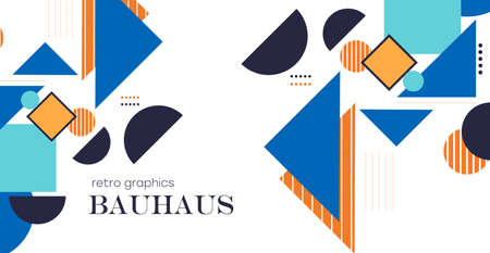 Abstract geometric background. Bauhaus, minimalist retro poster graphics vector illustration. Abstract pattern trendy with square and round shapes.のイラスト素材