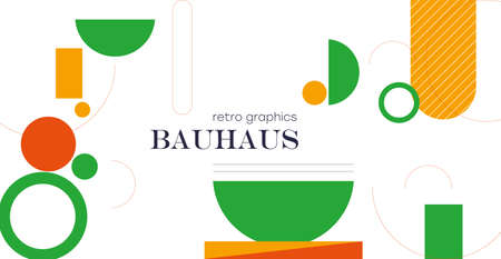 Abstract geometric background. Bauhaus, minimalist retro poster graphics vector illustration. Abstract pattern trendy with square and round shapes.のイラスト素材