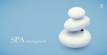 Background for spa salon. White spa stones on a light background. Template for invitation, advertisement for beauty salon, yoga center or spa salon.のイラスト素材