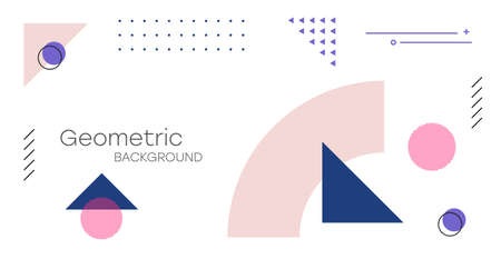 Abstract geometric background. Bauhaus, Memphis minimalist retro poster graphic vector illustration. Abstract trendy pattern of square and round shapes.のイラスト素材