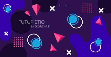 Geometric background. Memphis minimalist retro poster graphic vector illustration. Abstract trendy pattern with multicolored geometric shapes.のイラスト素材