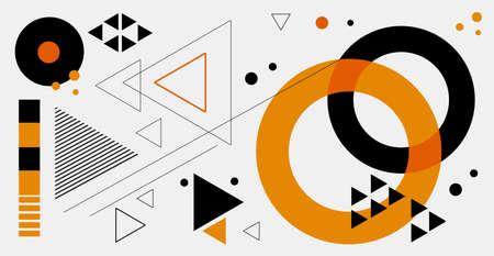 Abstract geometric background. Bauhaus, Memphis minimalist retro poster graphic vector illustration. Abstract trendy pattern of square and round shapes. Vector.のイラスト素材