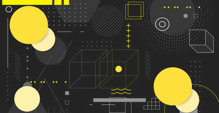 Abstract geometric background. Bauhaus, Memphis minimalist retro poster graphic vector illustration. Abstract trendy pattern of square and round shapes. Vector.のイラスト素材