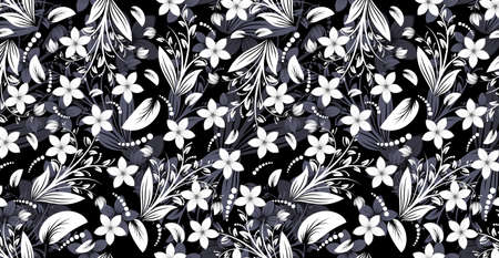 Luxurious floral batik background. Floral decoration curls illustration. Hand drawn paisley pattern elements. Vintage ornament, pattern. The decor has wavy curves.のイラスト素材