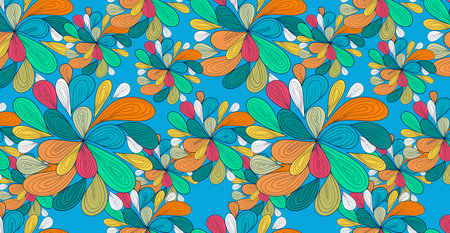 Luxurious floral batik background. Floral decoration curls illustration. Hand drawn paisley pattern elements. Vintage ornament, pattern.のイラスト素材