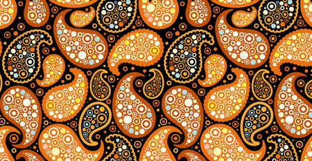 Luxurious floral batik background. Floral decoration curls illustration. Hand drawn paisley pattern elements. Vintage ornament, pattern. The decor has wavy curves.のイラスト素材