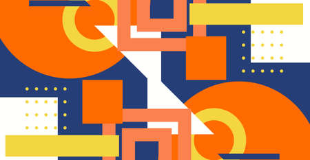 Abstract geometric background. Bauhaus, Memphis minimalist retro poster graphic vector illustration. Abstract trendy pattern of square and round shapes.のイラスト素材
