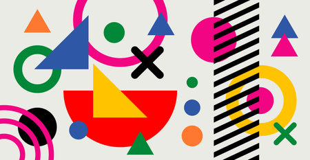 Abstract geometric background. Bauhaus, Memphis minimalist retro poster graphic vector illustration....