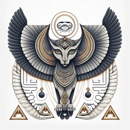 Poster with Egyptian pattern. Egyptian ancient drawing, concept art. Illustration.の写真素材