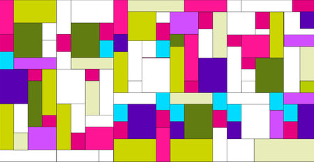 Mosaic pattern of rectangles and squares in a vibrant color palette. Geometric ornament from...