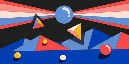 Psychedelic retro art. Inspirational retro poster with geometric elements, retro palette. Vector.のイラスト素材