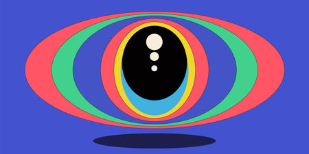 Psychedelic retro art. Inspirational retro poster with geometric elements, retro palette. Vector.のイラスト素材