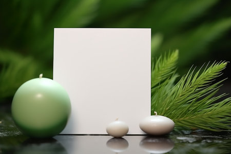 Christmas New Year holiday card with Christmas decoration. Christmas tree and New Year's balls.の写真素材