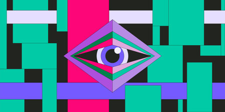 Psychedelic retro art. Inspirational retro poster with geometric elements, retro palette. Vector.のイラスト素材