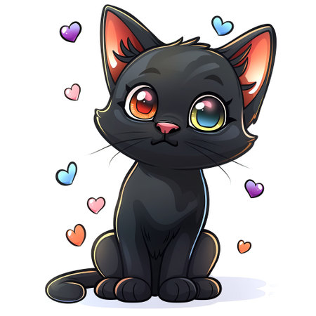 Cute black cat. Clipart is a great choice for creating cards, invitations, party supplies and decorations. AI generated.の素材