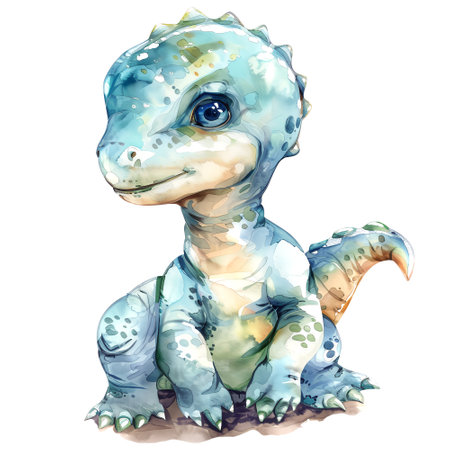 Cute little dino. Clipart is a great choice for creating cards, invitations, party supplies and decorations.の写真素材