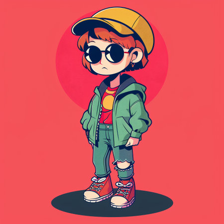 Anime character in 90s cartoon style. T-Shirt, Sticker.の写真素材