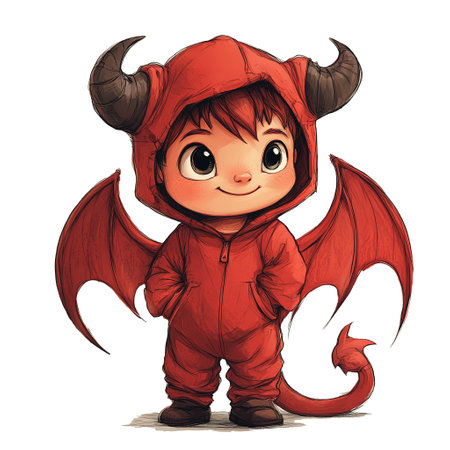 Cute Cartoon Illustration of Little Devil. Unique design, Halloween mascot.の写真素材