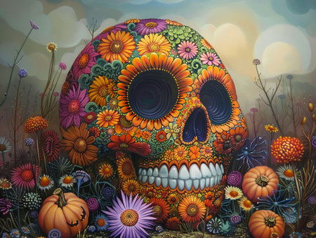 Psychedelic Halloween background. Psychedelic Wall art. Vibrant illustration. Ideal for many...