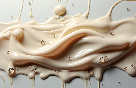 Creamy liquid frozen in time. The smooth, flowing movement of the splashes creates an atmosphere of pleasure and purity, perfect for showcasing your cosmetic and culinary products.の写真素材