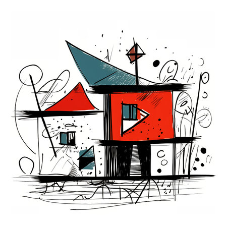 Abstract doodle illustrations. Abstract painting with geometric shapes.の写真素材