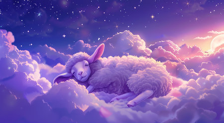 Magical children's backgrounds with sheep on clouds, the embodiment of children's dreams. Cute...