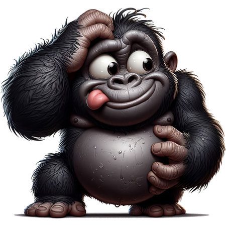 A quirky cartoon gorilla is thoughtful.の写真素材