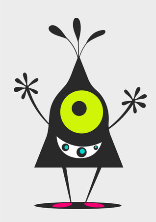 Cartoon character in the style of Joan Miro Abstract Painting with Geometric Shapes. Vector.のイラスト素材