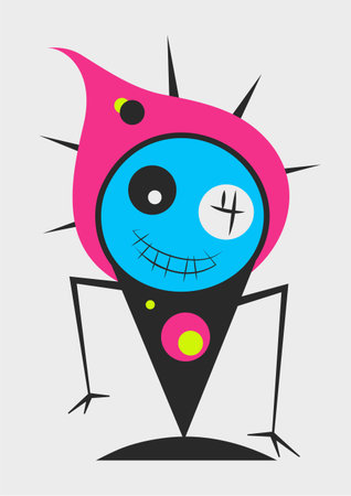 Cartoon character in the style of Joan Miro Abstract Painting with Geometric Shapes. Vector.のイラスト素材