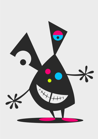 Cartoon character in the style of Joan Miro Abstract Painting with Geometric Shapes. Vector.のイラスト素材