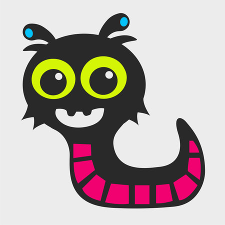 Cute worm monster. Funny and cute monster. Flat cartoon character design. EPS-10.のイラスト素材