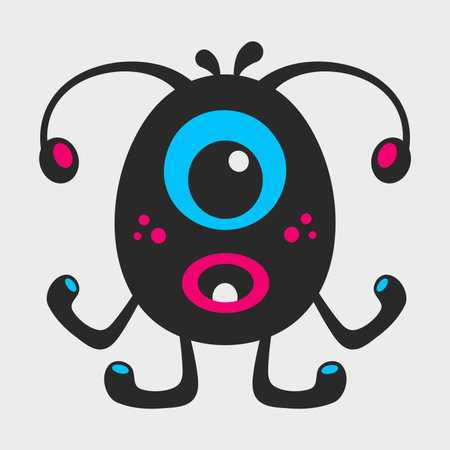 Oval monster with antennae. Funny and cute monster. Flat cartoon character design. EPS-10.のイラスト素材
