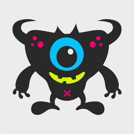 A cheerful horned monster. A funny and cute monster. Flat cartoon character design. EPS-10.のイラスト素材