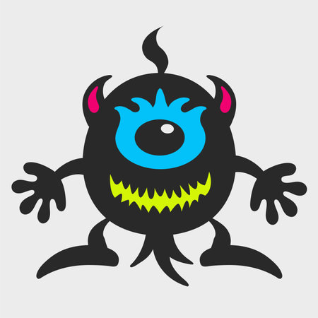 A one-eyed, toothy monster. A funny and cute monster. Flat cartoon character design. EPS-10.のイラスト素材